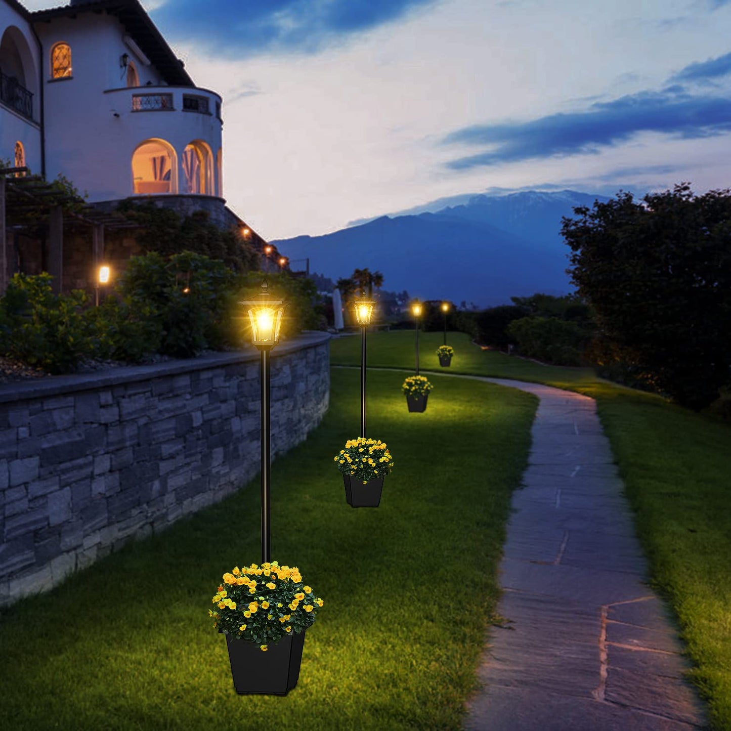 65" Solar Lamp Post Light with Planter – Waterproof Outdoor Solar Garden Lights, 60 Lumens, Warm White – Patio & Yard Decor