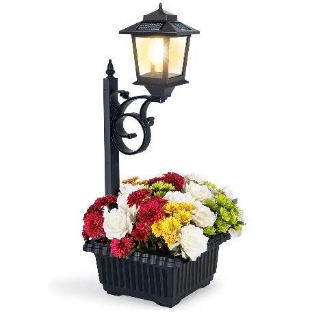 Solar Post Light with Planter, 2-in-1 Outdoor Black Light for Porch, Patio, Front Door & Roadside - Ideal for Easter & Wedding Decor
