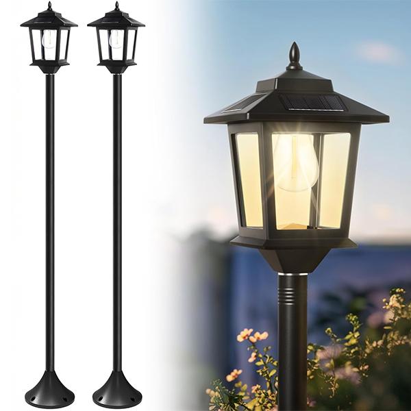 [2-Pack] 63" Solar Lamp Post Lights, Waterproof Outdoor Floor Lamps for Patio, Garden, Pathway, Front/Back Yard - Warm White, Replaceable Bulb