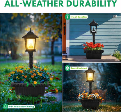 Solar Post Light with Planter, 2-in-1 Outdoor Black Light for Porch, Patio, Front Door & Roadside - Ideal for Easter & Wedding Decor
