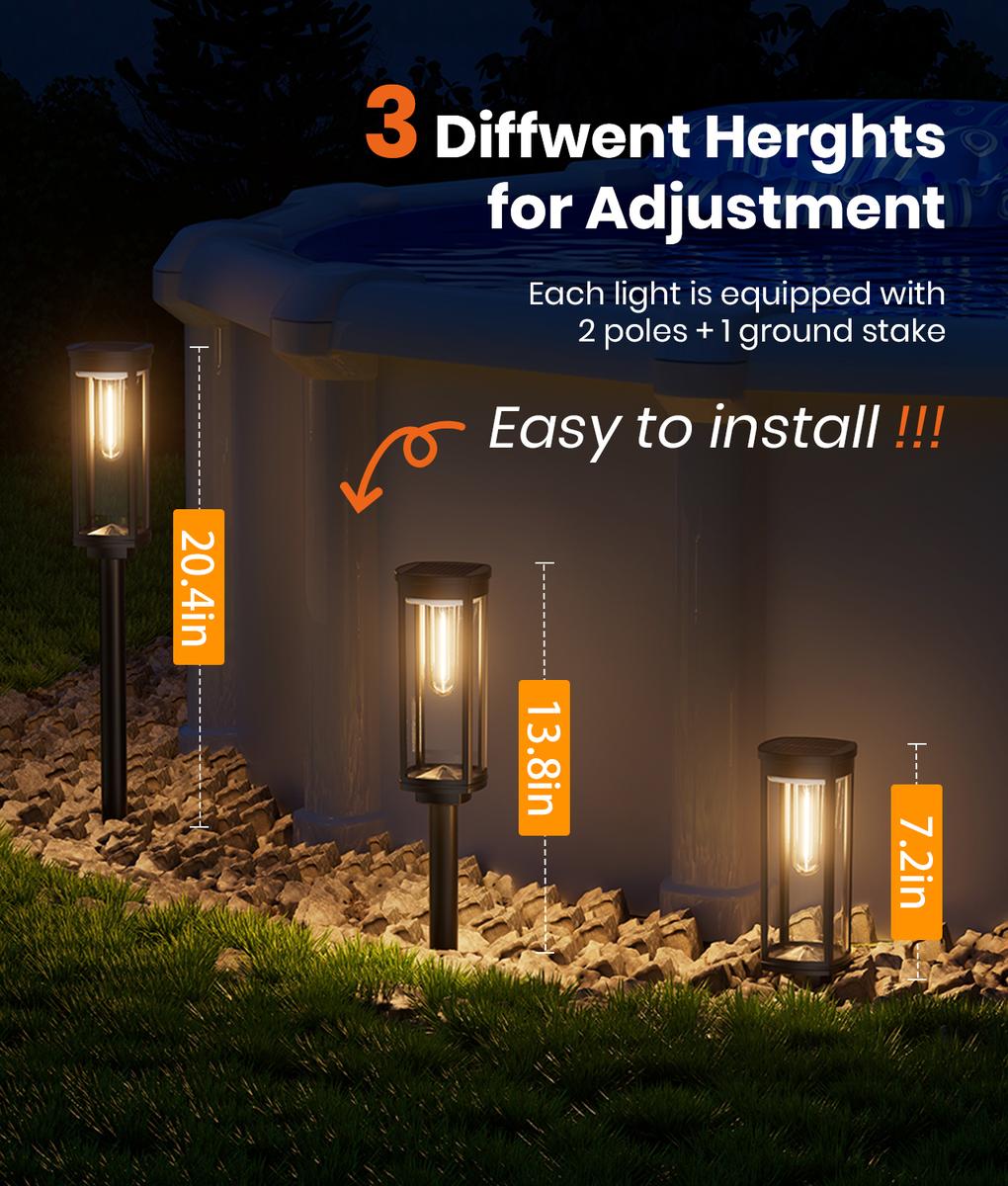 Elegant Solar Pathway Lights, Auto On/Off & Waterproof – Rechargeable Outdoor Solar Lights for Garden, Yard, Driveway & Decoration