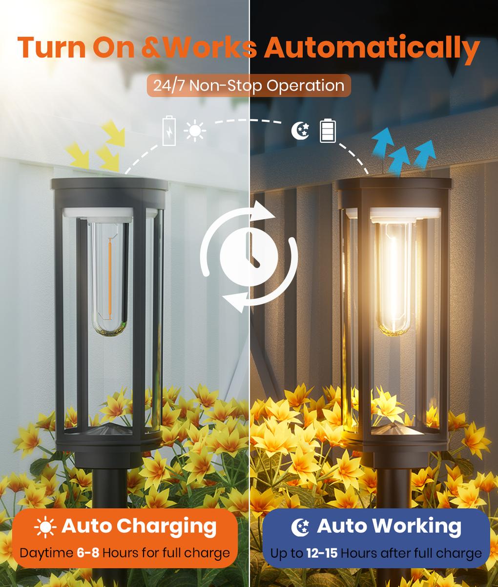 Elegant Solar Pathway Lights, Auto On/Off & Waterproof – Rechargeable Outdoor Solar Lights for Garden, Yard, Driveway & Decoration