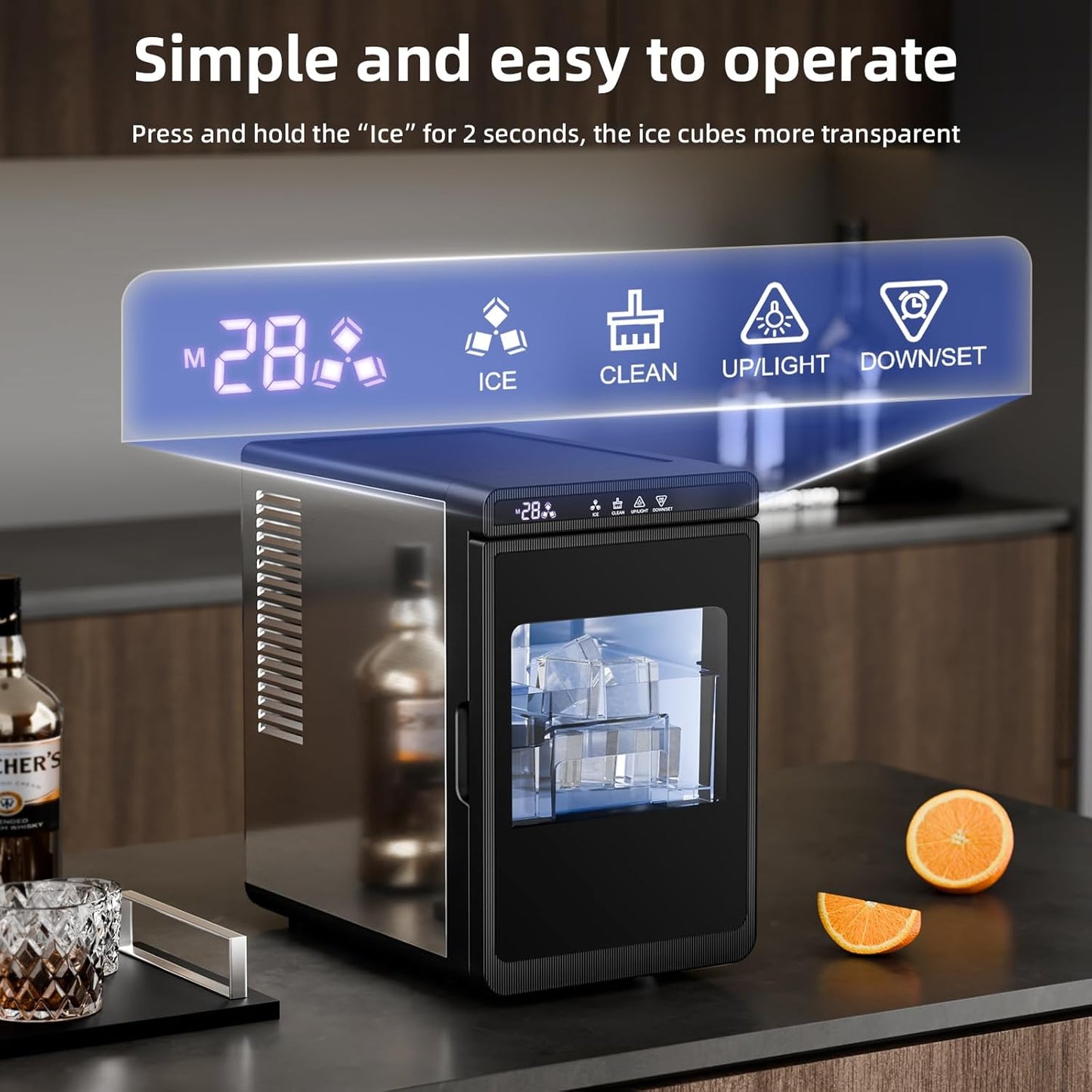 Star Clear Ice Cube Maker, 3 pcs in 25 mins, 150 pcs/Day, CrystalFlux Technology, Self-Cleaning, 24H Timer, Enhanced Insulation for Whiskey & Bourbon