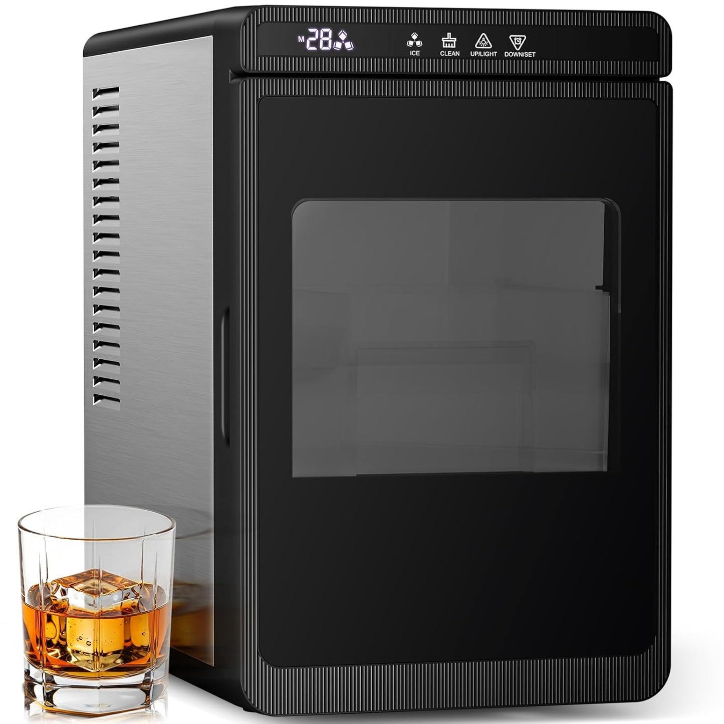 Star Clear Ice Cube Maker, 3 pcs in 25 mins, 150 pcs/Day, CrystalFlux Technology, Self-Cleaning, 24H Timer, Enhanced Insulation for Whiskey & Bourbon