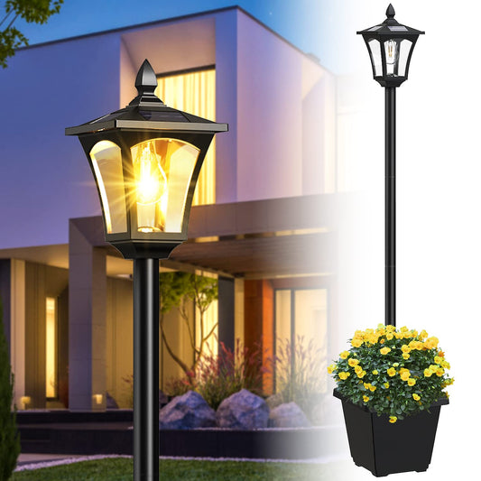 65" Solar Lamp Post Light with Planter – Waterproof Outdoor Solar Garden Lights, 60 Lumens, Warm White – Patio & Yard Decor