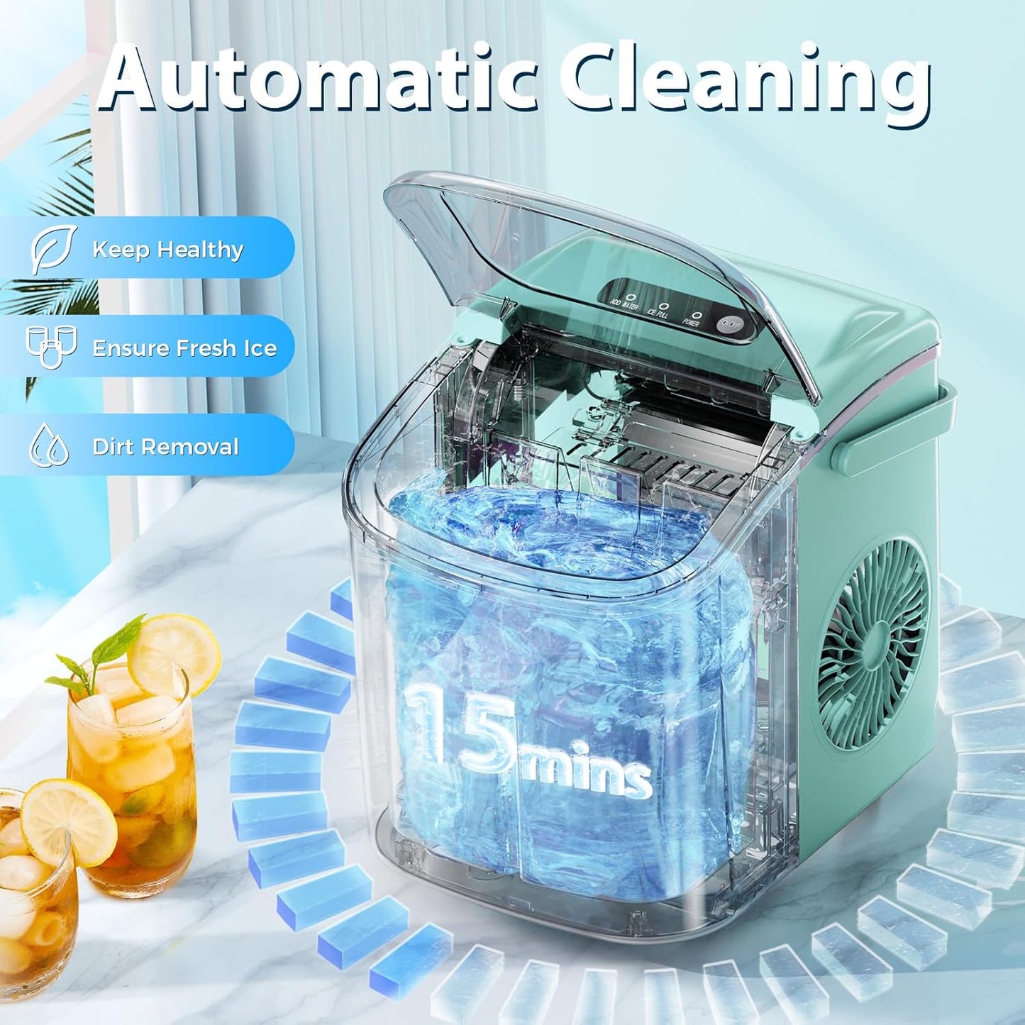 Star Clear Ice Cube Maker, 3 pcs in 25 mins, 150 pcs/Day, CrystalFlux Technology, Self-Cleaning, 24H Timer, Enhanced Insulation for Whiskey & Bourbon