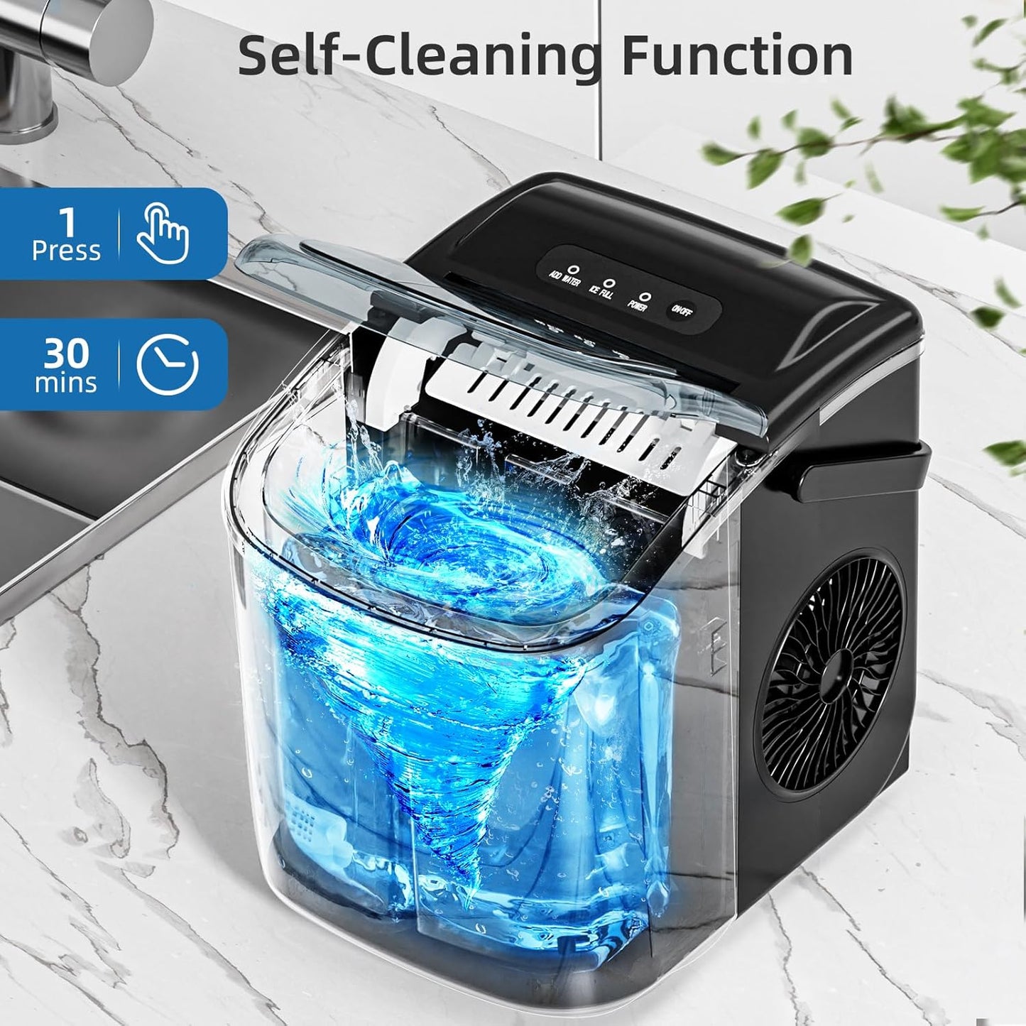 Star Clear Ice Cube Maker, 3 pcs in 25 mins, 150 pcs/Day, CrystalFlux Technology, Self-Cleaning, 24H Timer, Enhanced Insulation for Whiskey & Bourbon