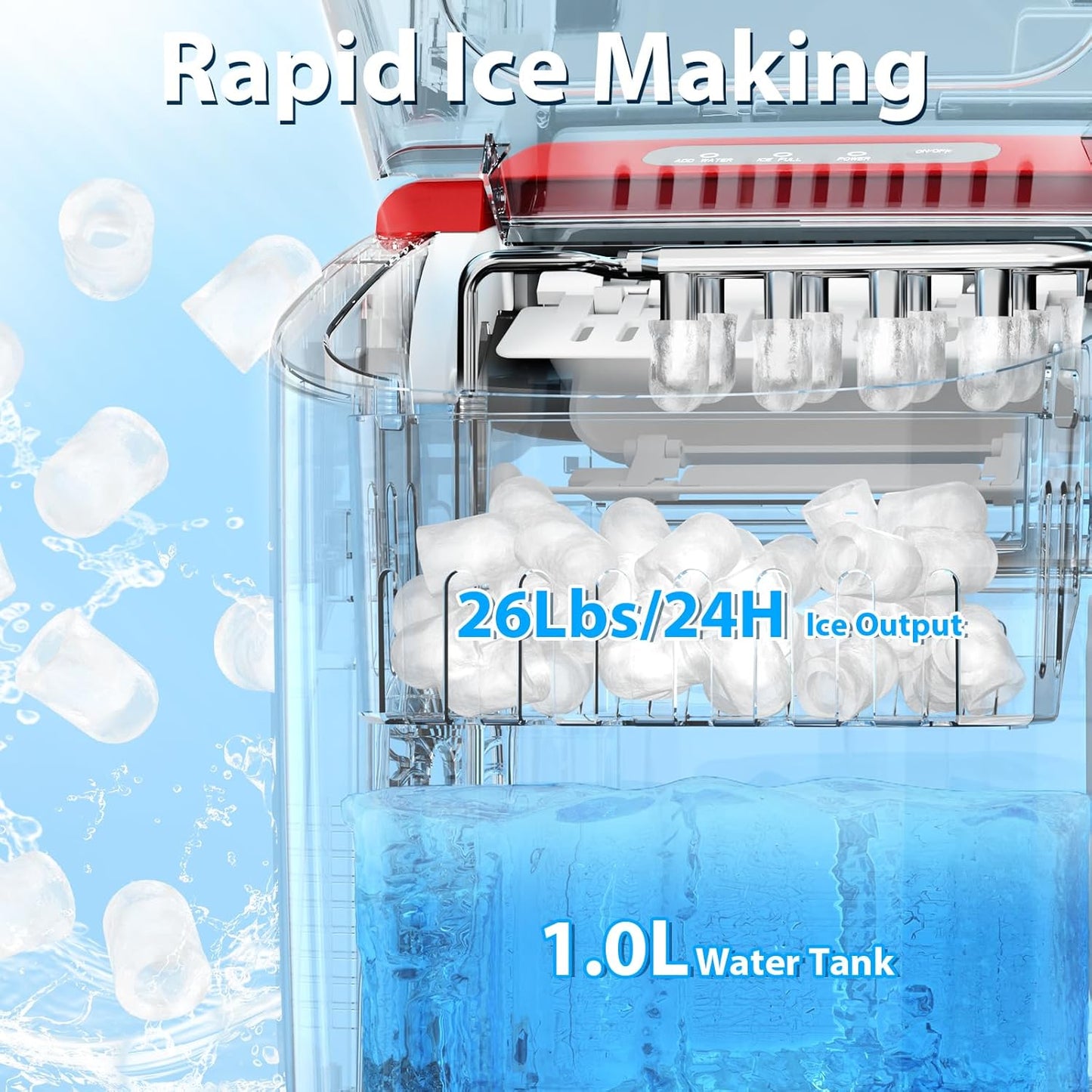 Star Clear Ice Cube Maker, 3 pcs in 25 mins, 150 pcs/Day, CrystalFlux Technology, Self-Cleaning, 24H Timer, Enhanced Insulation for Whiskey & Bourbon