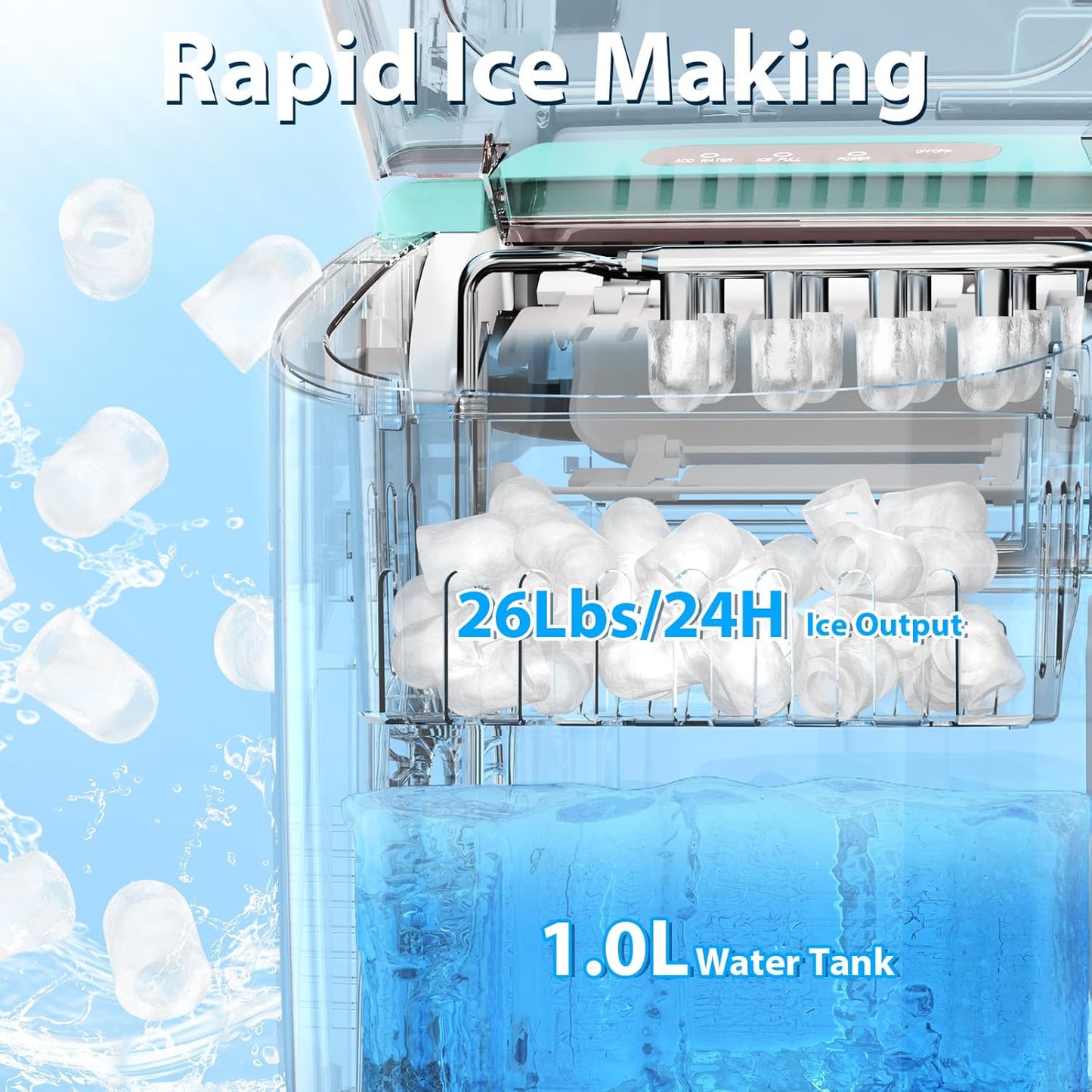 Star Clear Ice Cube Maker, 3 pcs in 25 mins, 150 pcs/Day, CrystalFlux Technology, Self-Cleaning, 24H Timer, Enhanced Insulation for Whiskey & Bourbon